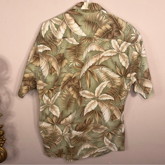 Vintage Medium Pierre Cardin Hawaiian Short Beige Olive Tropical Print Mens - Picture 5 of 14
